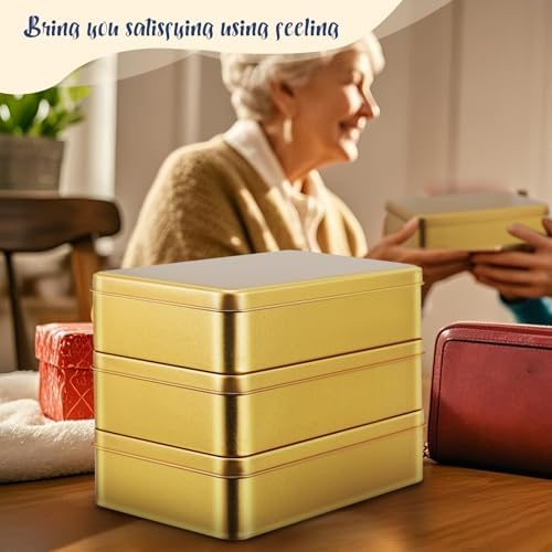 Homoyoyo 3pcs Metal Tins with Lid Rectangular Cookie Storage Boxes for Treats for Travel Organizing Items Versatile Metal Containers Sleek Design Golden