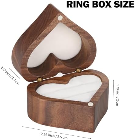 LETURE Wooden Heart Shape Ring Gift Box with Single Slot 2 Slot, Personalized Vintage Wood Jewelry Box for Proposal Engagement Wedding Ceremony Anniversary (White -2 Slot)