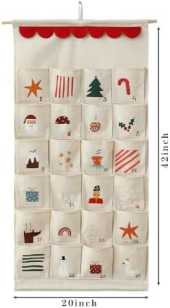 MONOBLANKS Fabric Hanging Advent Calendar with Pockets, Christmas Pattern B