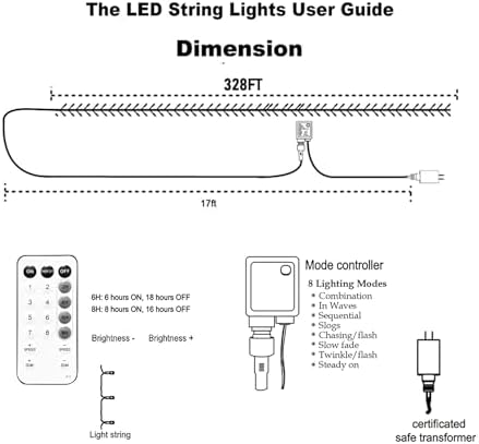 TW SHINE Christmas Lights, 1000 LED 328FT Christmas Tree Lights Plug in with 8 Modes, Remote Waterproof Christmas String Lights Outdoor Indoor Decorations for Xmas Party Yard Decor, Warm White
