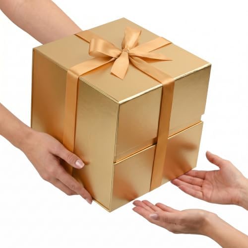 LIFELUM Gold Gift Box for Birthday with Magnetic Lid, 10.2"x10.2"x10.2"