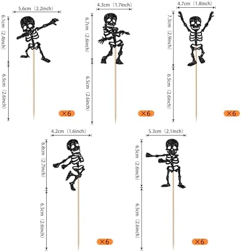 Rsstarxi 30 Pack Halloween Skull Cupcake Toppers Halloween Theme Party Decorations Skull Dance Cupcake Picks for Baby Shower & Birthday Party Cake Decorations Supplies Black