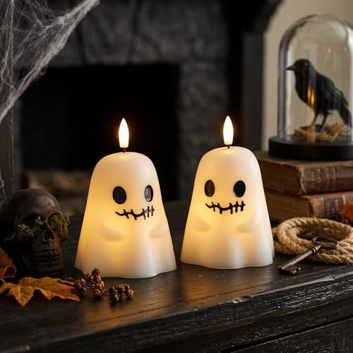 GenSwin Ghost Halloween Flameless Candles Battery Operated LED with Timer