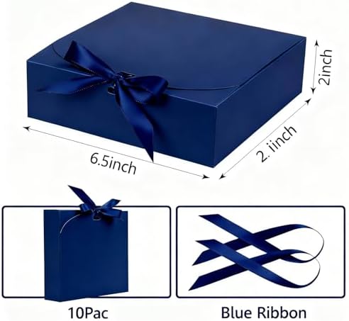 10pack Gift Boxes with Lids, Blue Gift Boxes for Presents with Ribbons