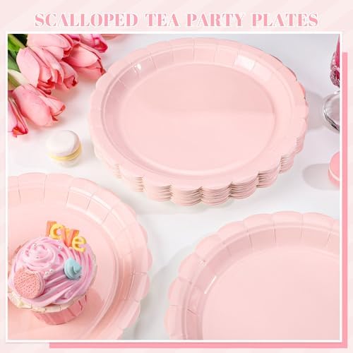 NatNarr 30 Pk Pink Paper Plates 9" Disposable Scalloped Pink Birthday Plate