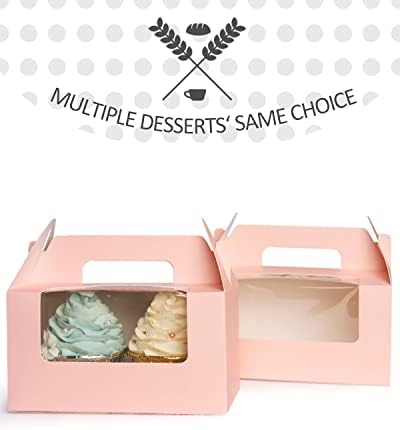 qiqee Pink Cupcake Box Two Holder 6.5x3.6x3.5inch(2.2" Top) 50pcs 2 Cupcake Boxes With Window