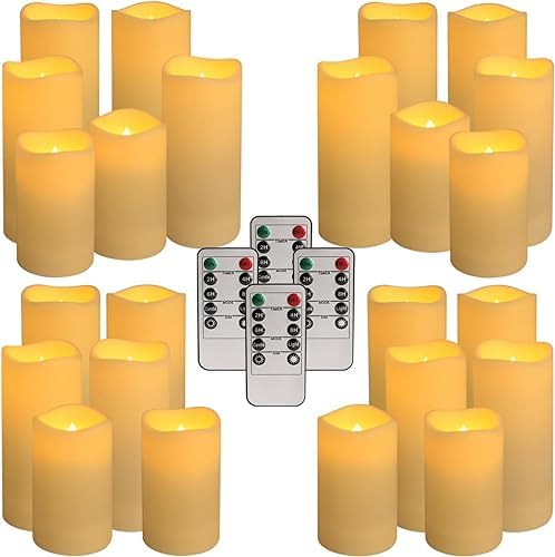 YOROXRG Set of 24 Waterproof Outdoor Flameless Candles, LED Candles with 4 Remote and Timer,(H 4" 5" 6" x D 2.2"),for Christmas,Halloween,Wedding,Festival