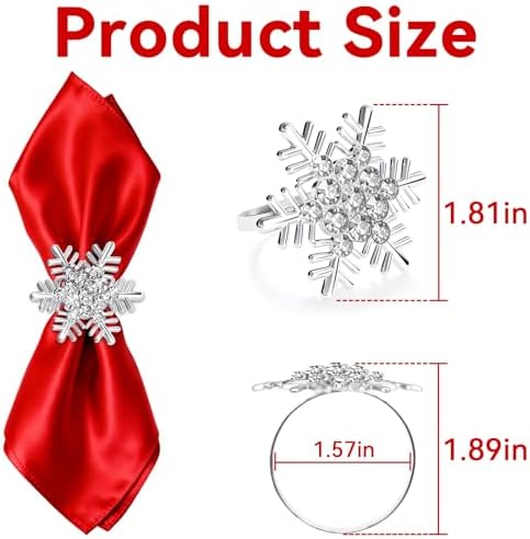 ZeeDix Christmas Silver Snowflake Napkin Rings Set of 8, Napkins Ring for Dinning Table - Rustic Dinner Tables Decoration for Wedding Receptions Christmas Thanksgiving Holiday Party Dinner Parties