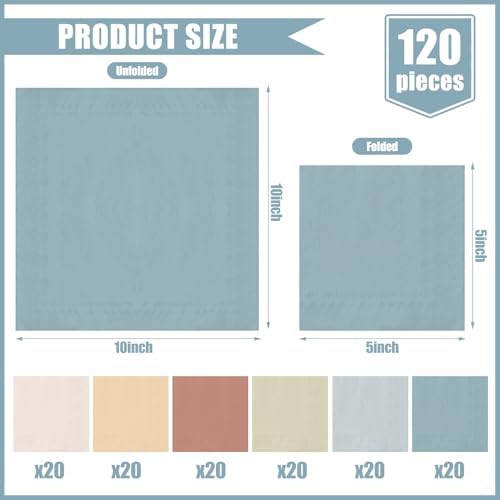 Whaline 120 Sheet Neutral Color Cocktail Napkin 2 Ply Boho Dusty Blue Peach Cream Color Paper Napkins 6 Colors Disposable Dinner Napkins For Wedding Birthday Supplies