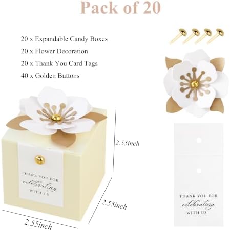 FEIYI 20 PCS Favor Boxes, Cream Candy Boxes 2.55x2.55x2.55