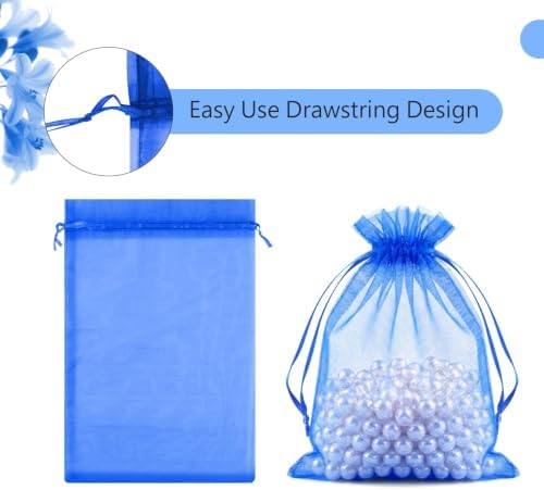 FUNFERY 100PCS Royal Blue Organza Gift Bags 6x9in,Drawstring Jewelry Pouch