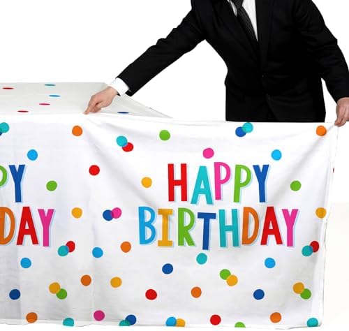 Happy Birthday Decorations: Birthday Party Supplies Set - Birthday Dots Design with Happy Birthday Tablecloth. Includes 3 Pack of 54X108inch Waterproof Plastic Table Covers for Boys/Girls Party