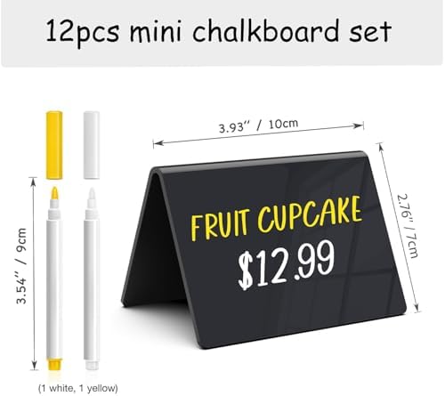 PigPotParty Acrylic Mini Chalkboard Signs, 12 Pcs 4"x3" Small Food Labels