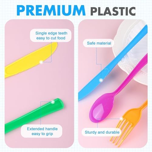 Kochorie 300 Pieces Rainbow Plastic Silverware Disposable Colorful Utensils
