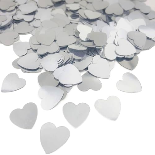 Heart Confetti Valentine's Day Silver Table Confetti Metallic Foil for Party Wedding Happy Birthday Baby Showe Bridal Shower Festival Theme Party Decorations Supplies(Silver)