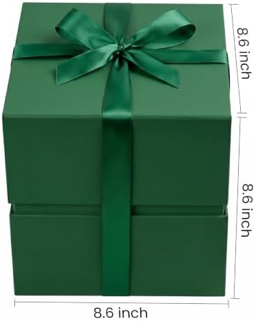 LIFELUM Dark Green Gift Box for Christmas with Magnetic Lid, 8.6"x8.6"x8.6"