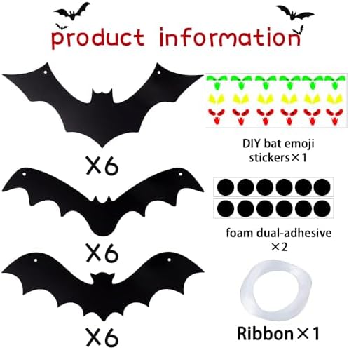 18Pcs Hanging Bats Halloween Decorations Outside Large Bat Outdoor Decor