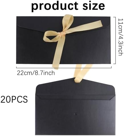 20 Pack Black Gift Money Envelopes for Cash: Fancy Envelopes with Ribbon for Wedding Birthday Festival Party Invitations Cards and letters