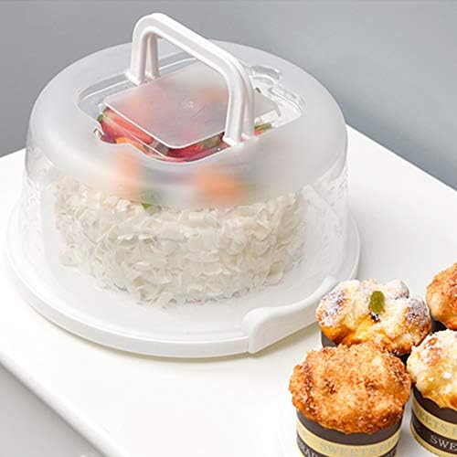 Plastic Small Cake Carrier Holder Round Container with Handles Suitable for 6~8 inch Diameter and 4 inch Height Small Cake (White)