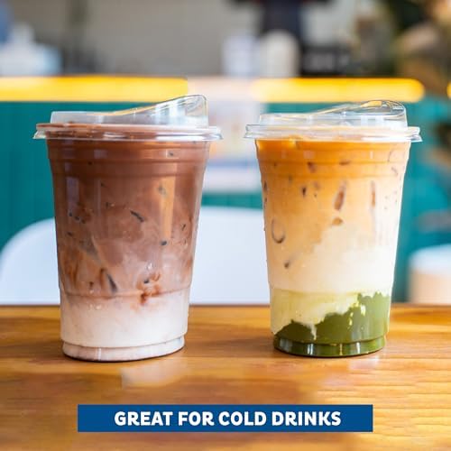 Freshware Clear Plastic Cups with Strawless Sip Lids [100 Cups - 12 oz] Disposable Cup for Iced Coffee, Smoothie, Milkshake, Cold Drinks