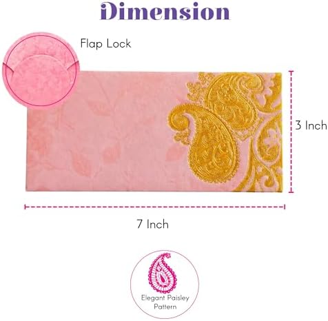 LoveNspire Money Envelopes (7.5 x 3.5 Inch) Decorative Dual Paisley Pattern Shagun Lifafa for Indian Wedding, Birthday | Cash Gift Holder & Home Savings Organizer Pack of 50