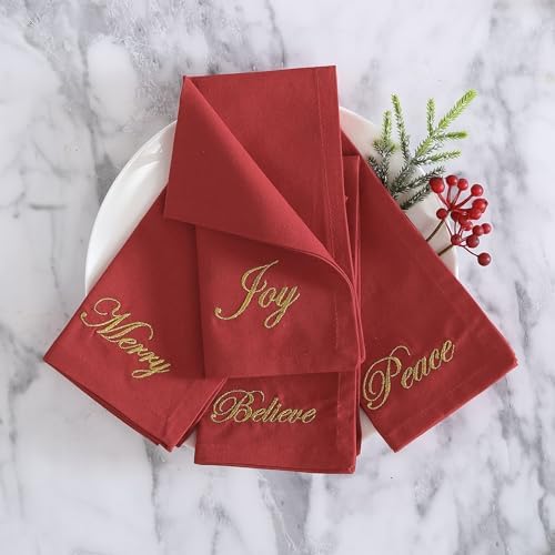 Threadmade Holiday Sentiments Napkins, Set of 4, Red - 20" W x 20" L