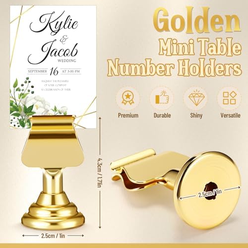 Kathfly 24 Pcs Wedding Table Number Holders Metal Gold Place Card Holder