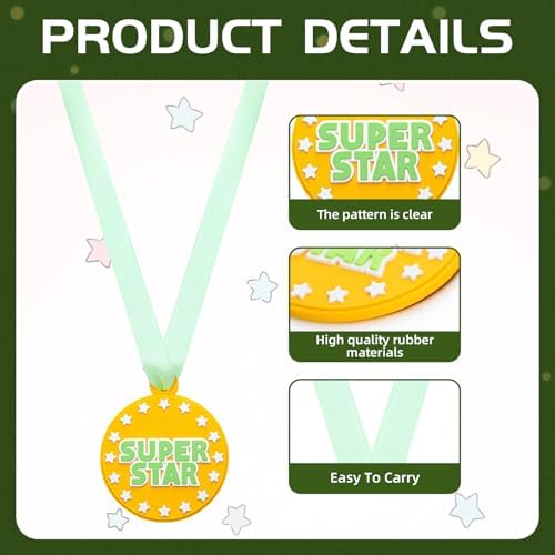 AmazingSpark 60 Pcs Super Star Award Medals, 2 Inch Rubber Medals Bulk Winner Encourage Team Participation for Kids Adults Trophy Award Prize Gift Competitions Graduation Party