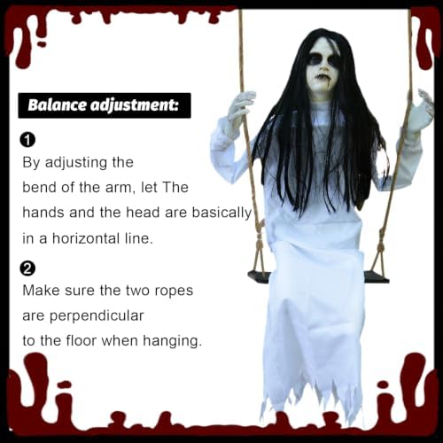 PARTYGEARS Halloween Decorations Props Hanging Swinging Girl with Creepy Expressions, Hanging Ghosts The Best Indoor and Outdoor Scary Decorations for Halloween(White)