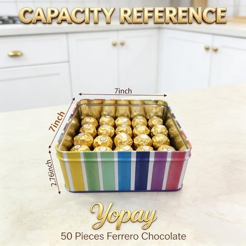Yopay 3 Pack Metal Cookie Tin with Lid, Square Baking Cake Gift Tins for Patisseries, 7" x 7" x 2.76" Candy Brownies Snacks Chocolate Storage Container for Christmas Easter Thanks Giving Holiday