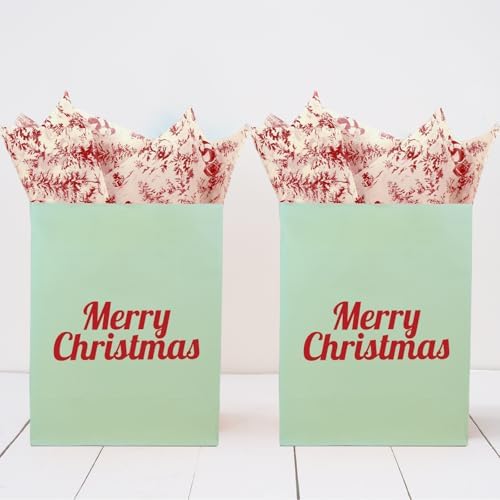 JarThenaAMCS 60 Sheets Toile Vintage Christmas Tissue Paper Red Xmas Tree Santa Claus Wrapping Paper for Winter Home Party DIY Crafts Supplies, 14 x 20 Inch