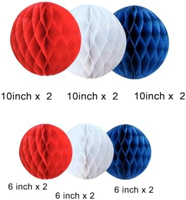 CC wonderland zone 12pcs Red Navy Blue and White Honeycomb Balls,Hanging Tissue Pom poms for Independence Day,July 4th Party,Memorial Day,Veterans Day,Party Decoration