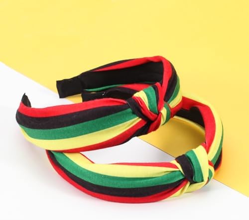 Ardorchid Rasta Headbands African Jamaica Juneteenth knotted Headband for Women Girls Elastic Hairband Hair Hoop No Slip Hair Accessories Gifts