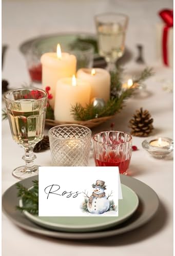 48 Pcs Christmas Buffet Food Labels, Christmas Themed Folded Place Cards and Tent Name Cards for Birthday and Baby Shower Party Table Setting Decorations Supplies (One)