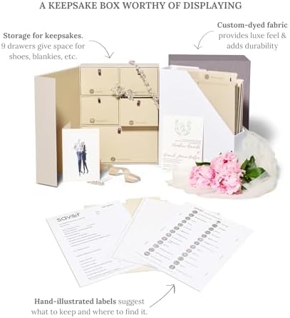 Savor | Deluxe Wedding Keepsake Box with 52 Labels, 6 Drawers, and 8 Vertical Files | Acid-Free Memory Organizer for Wedding Day, Bridal Shower & Anniversary (Slate, No Customization)