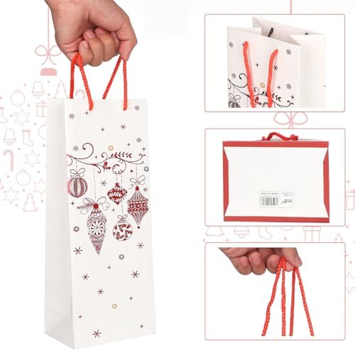 ZJHiome 12 Pack Christmas Wine Gift Bag Wine Bottle Bag with Tissue Paper for Xmas Winter Holiday Party Supplies (Red and White)