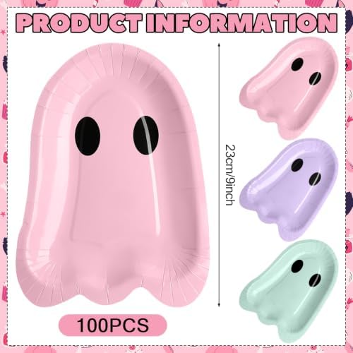 FoldTier 100 Pcs 9'' Halloween Paper Plates Ghost Disposable Pastel Plates