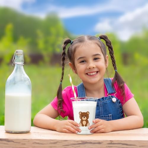 Whaline 50 Pcs Bear Disposable Plastic Cups with Lids and Straws 12 Oz Cute Brown Bear Cold Beverage Drinking Cups for Baby Shower Birthday Party Supplies
