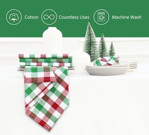 PurpleEssences Plaid Napkins 18x18 Buffalo Plaid - Red Green & White