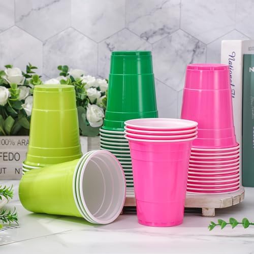 Whaline 60 Pcs Halloween Colored Plastic Cups 16 Oz Light Green Pink Green Plastic Cup Witch Party Disposable Cup for Birthday Baby Shower Party Gathering Festive Celebrations