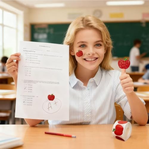 500Pcs Back to School Apples Stickers Roll Red Laser Sparkly Apples Label 1in Waterproof Decals Self-Adhesive Holographic Stickers for Envelope Scrapbook Decor First Day of School Party Supplies