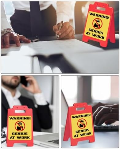 Funny Office Desk Decor Sign Warning Genius at Work Desk Sign Cubicle Decorations Humor Office Gift for Coworker Colleague Boss