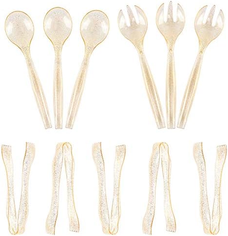 Supernal 72pcs Gold Glitter Plastic Serving Utensils Set for Party &Buffet