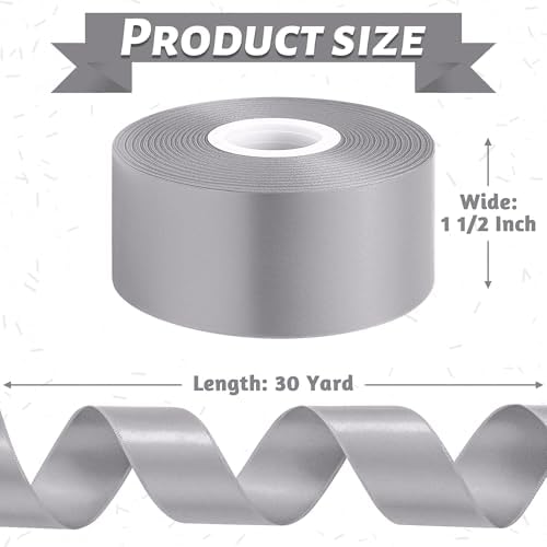 30 Yards 1 1/2 in Gray Ribbon for Gift Wrapping Birthday Holiday Decor