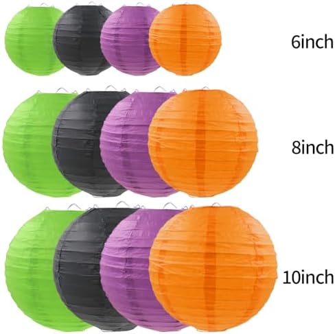 Halloween Paper Lanterns Black Purple Orange Green Halloween Party Decorations for Birthday Baby Shower Bachelorette Wedding Bathroom Hanging Supplies (12 PCS)