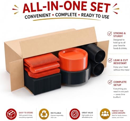 Exquisite 350 Pcs Orange & Black Plates & Napkins Party Plate Set