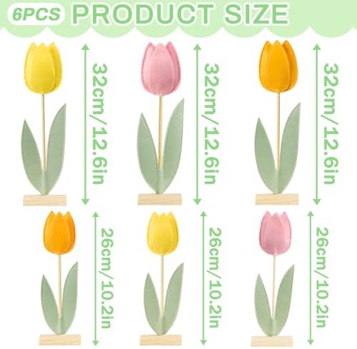 Paper Jazz 6 Pcs Tulip Centerpiece for Table Spring Felt Tulip Decoration for Home Easter Tulips Flower Signs Floral Centerpieces for Mothers Day Easter Party Classroom Garden Party