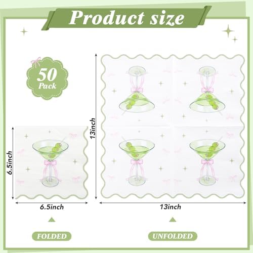 Natnarr 50 Pk Martini Napkins 6.5" Scalloped A Tini Bit Older Napkins