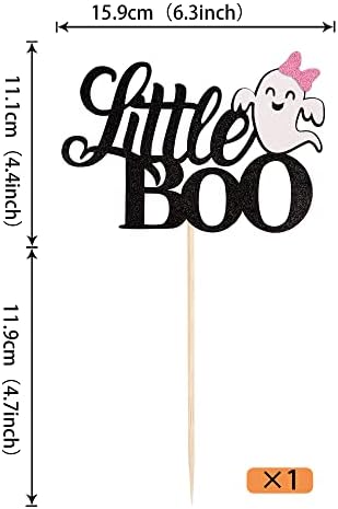 1 Pack Little Boo Halloween Cake Topper Glitter Happy Boo Day Ghost Cake Pick Baby Shower Kids Birthday Party Cupcake Decoration Supplies Black
