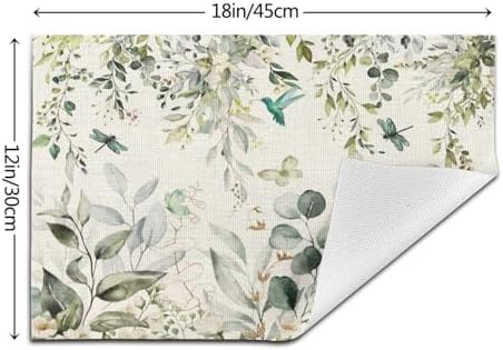Spring Place mats Set of 4,12x18 Inches Green Floral Bird Eucalyptus Leaf Decorative Summer Decor Leaf Placemats Rectangle Spring Table Mats for Party Home Kitchen Dining Table Decoration
